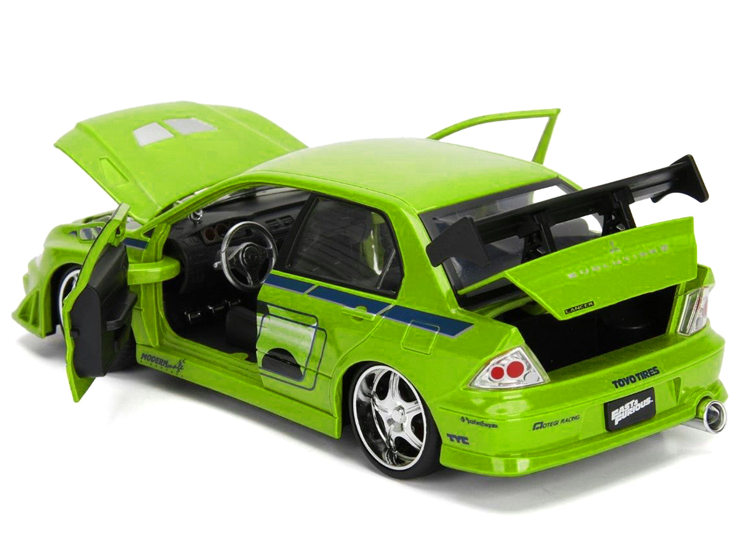 Brand new 1/24 scale diecast car model of Brian's Mitsubishi Lancer Evolution VII Green with Graphics Fast Furious Movie die cast model car 