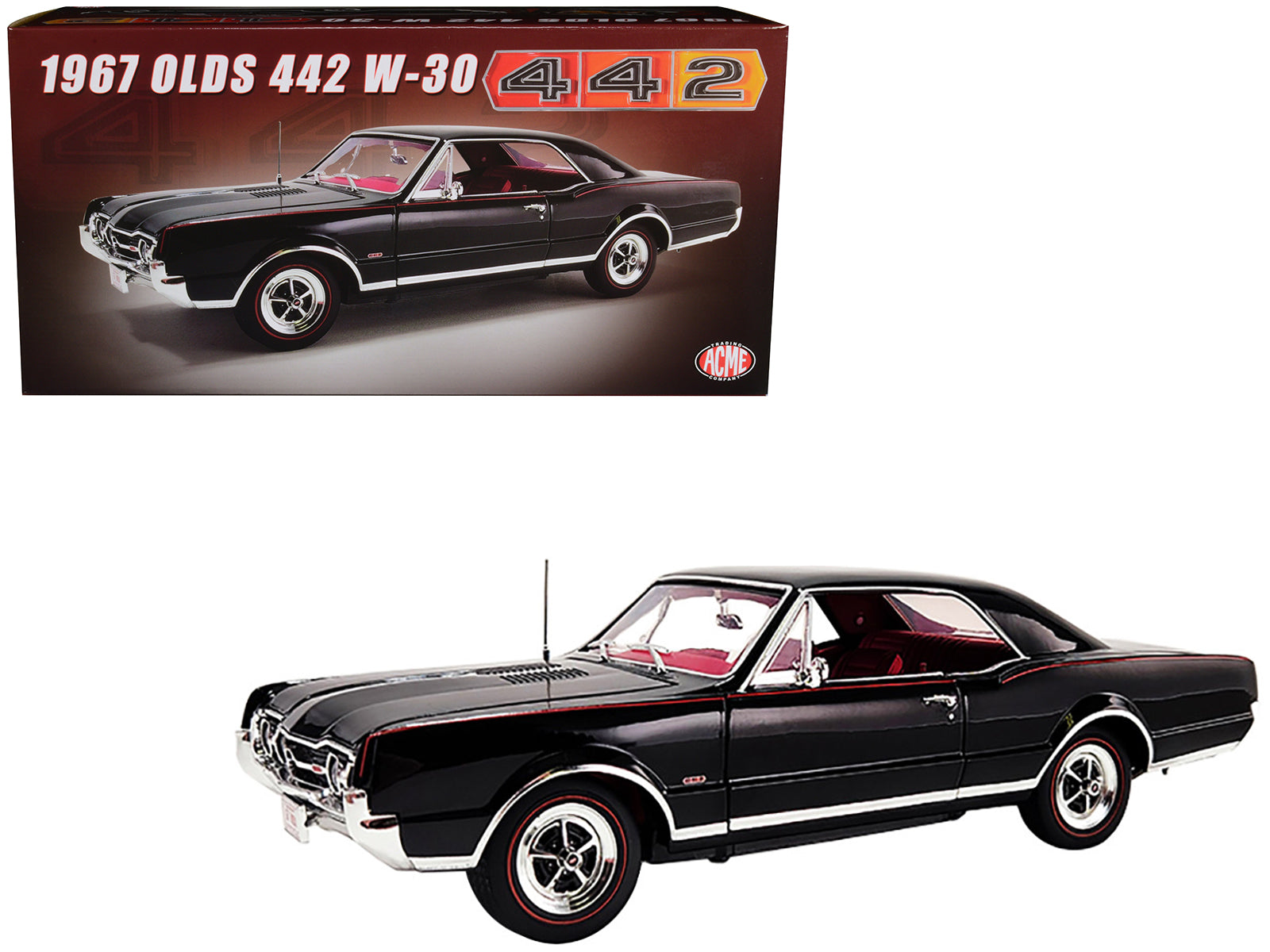  Brand new 1/18 scale diecast car model of 1967 Oldsmobile 442 W-30 Ebony Black with Red Interior Limited Edition to 690 pieces Worldwide di
