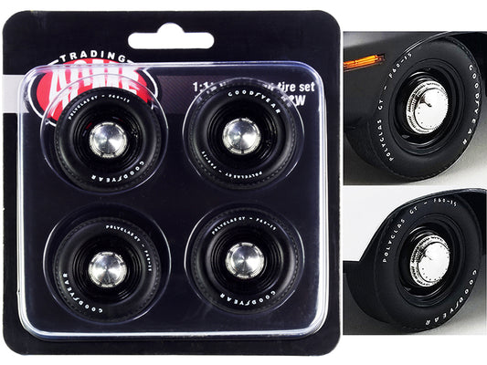 Brand new 1/18 scale Mopar Black Steel Wheel and Tire Set of 4 pieces by ACME.
Brand new box.
Real rubber tires.
Offi