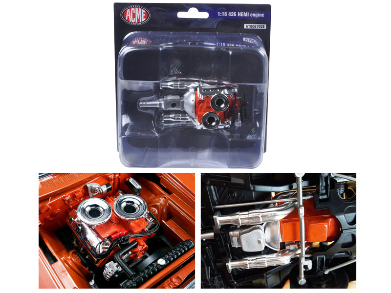 >Brand new 1:18 scale Hemi Bullet Hemi 426 Engine with Headers and Transmission Replica by Acme.</li>
</ul>