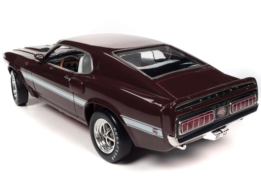 Brand new 1/18 scale diecast car model of 1969 Shelby Mustang GT-500 Royal Maroon with White Stripes and Interior Muscle Car Corvette Nation