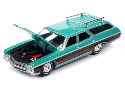 Brand new 1/64 scale diecast car model of 1970 Chevrolet Kingswood Estate Wagon Misty Turquoise Metallic with Side Woodgrain Muscle Wagons L