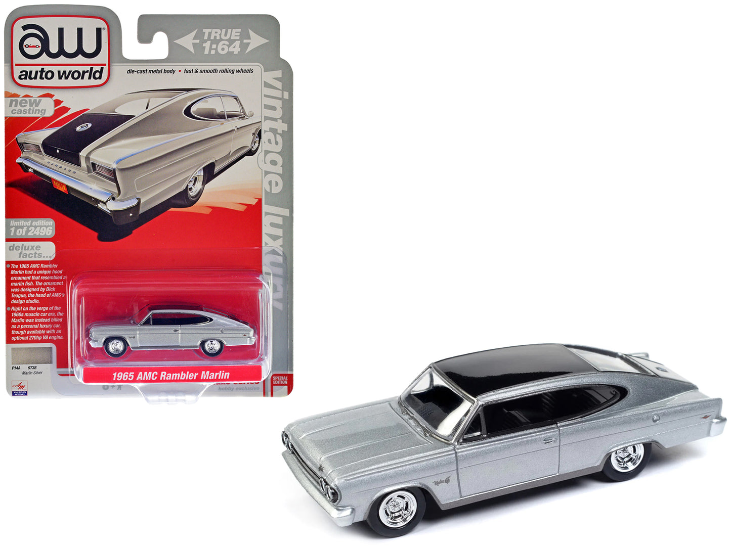 1965 AMC Rambler Marlin Silver Diecast Model Car 