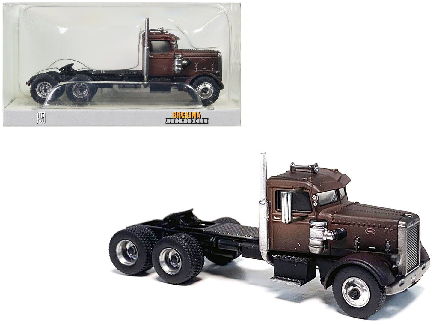 Brand new 1/87 HO scale plastic car model of 1955 Peterbilt 281 Truck Tractor Rusted plastic model car by Brekina.
Brand new box.
True-to-