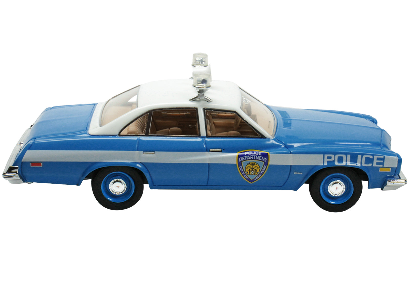 Brand new 1/43 scale car model of 1974 Buick Century Police Blue and White NYPD New York City Police Department Limited Edition to 333 piece