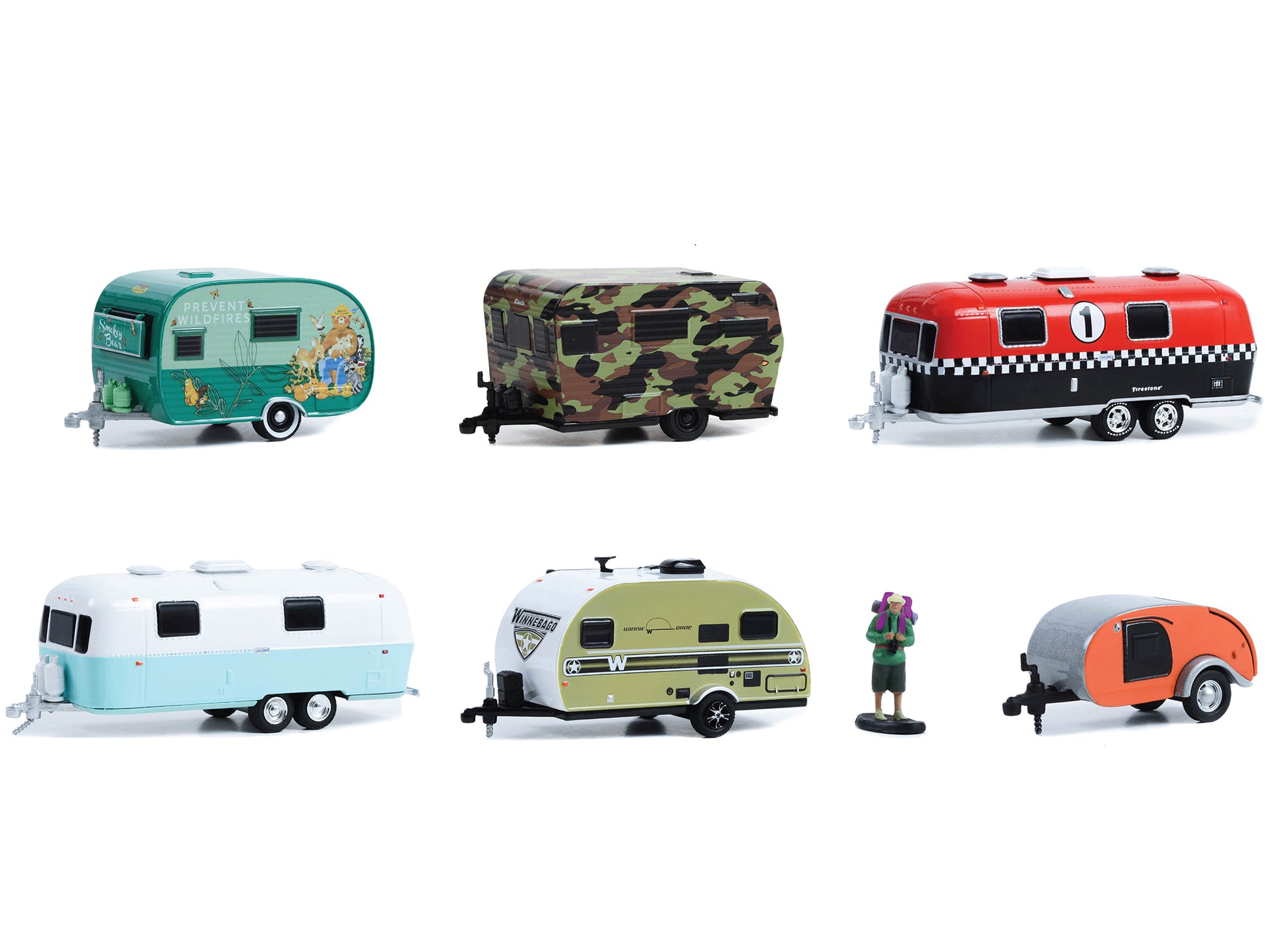 Brand new 1/64 scale diecast models of Hitched Homes 6 piece Travel Trailers Set Series 13 die cast models by Greenlight.
Brand new boxes.