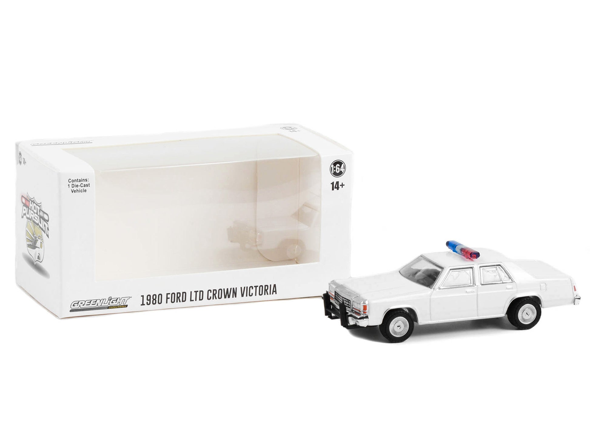 Brand new 1/64 scale diecast car model of 1980-1991 Ford LTD Crown Victoria Police White with Light Bar Hot Pursuit Hobby Exclusive Series d