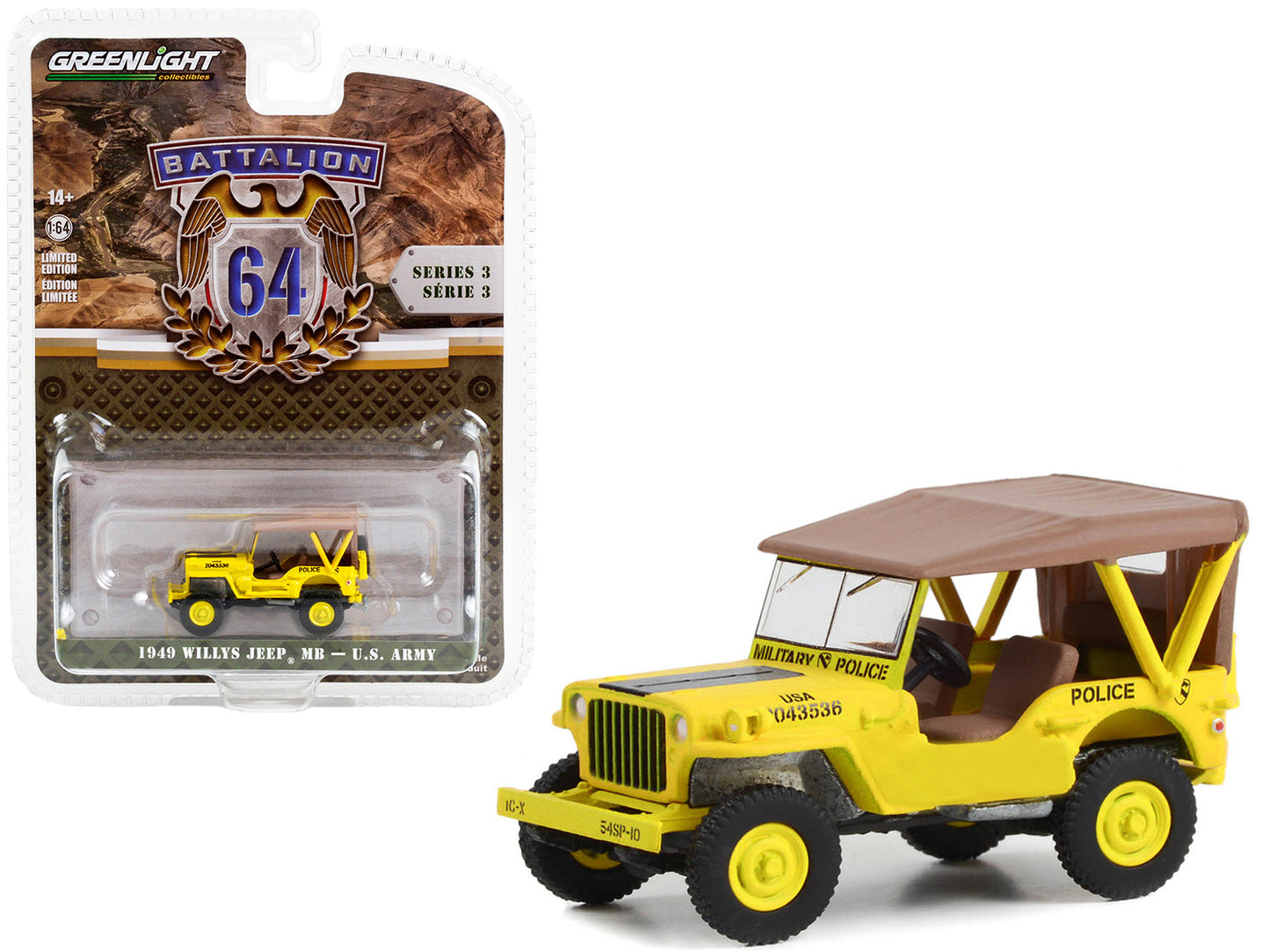 Brand new 1/64 scale diecast car model of 1949 Willys Jeep MB U.S. Army "545th Military Police Company Camp Drake, Japan