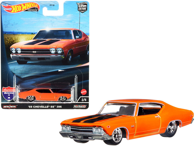 Brand new diecast car model of 1969 Chevrolet Chevelle SS 396 Orange with Black Stripes American Scene Car Culture Series die cast model car