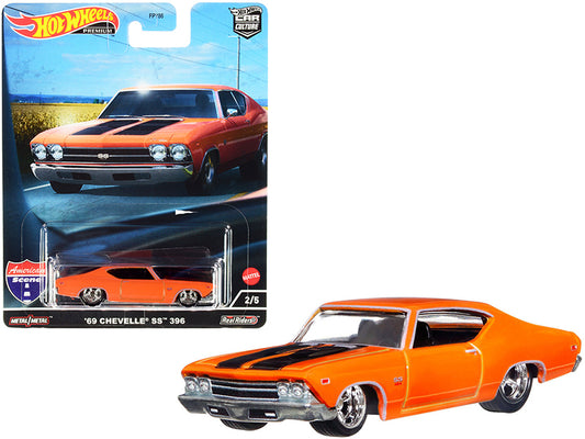 Brand new diecast car model of 1969 Chevrolet Chevelle SS 396 Orange with Black Stripes American Scene Car Culture Series die cast model car