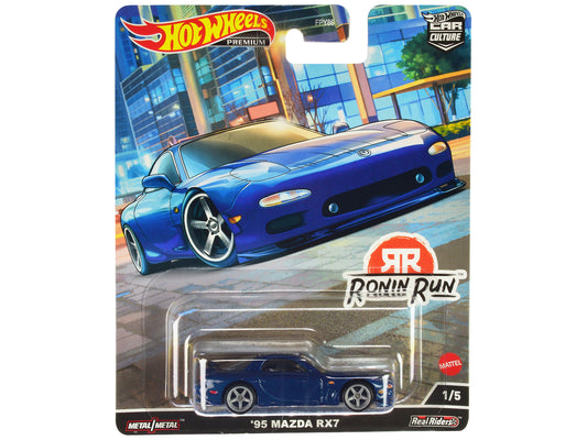 Brand new diecast car model of 1995 Mazda RX7 Blue Metallic Ronin Run Series die cast model car by Hot Wheels.
Brand new box.
Real rubber 