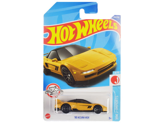 Brand new diecast car model of 1990 Acura NSX Yellow with Black Stripes and Top HW J-Imports Series die cast model car by Hot Wheels.
Brand