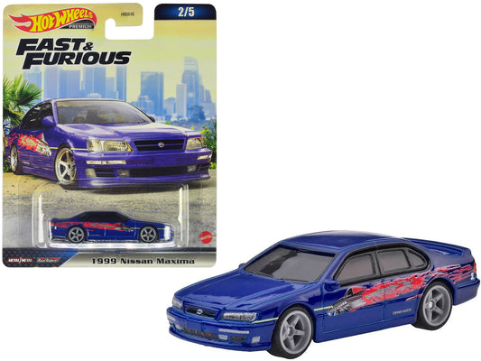 Brand new diecast car model of 1999 Nissan Maxima Blue Metallic with Graphics The Fast and The Furious 2001 Movie Fast Furious Series die ca