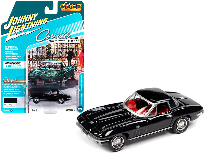 Brand new 1/64 scale diecast car model of 1965 Chevrolet Corvette Hardtop Tuxedo Black with Red Interior Classic Gold Collection Limited Edi