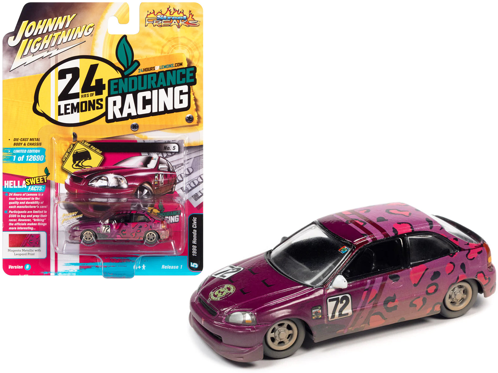 1998 Honda Civic #72 Red Diecast Model Race Car 