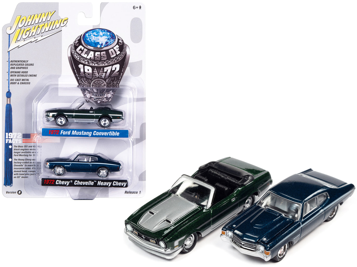 1972 Ford Mustang Convertible Blue Diecast Model Car 