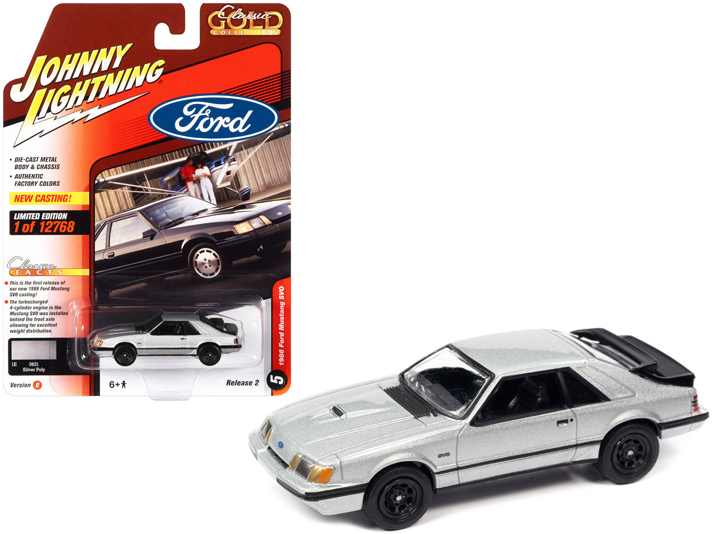 1986 Ford Mustang SVO Silver Diecast Model Car 