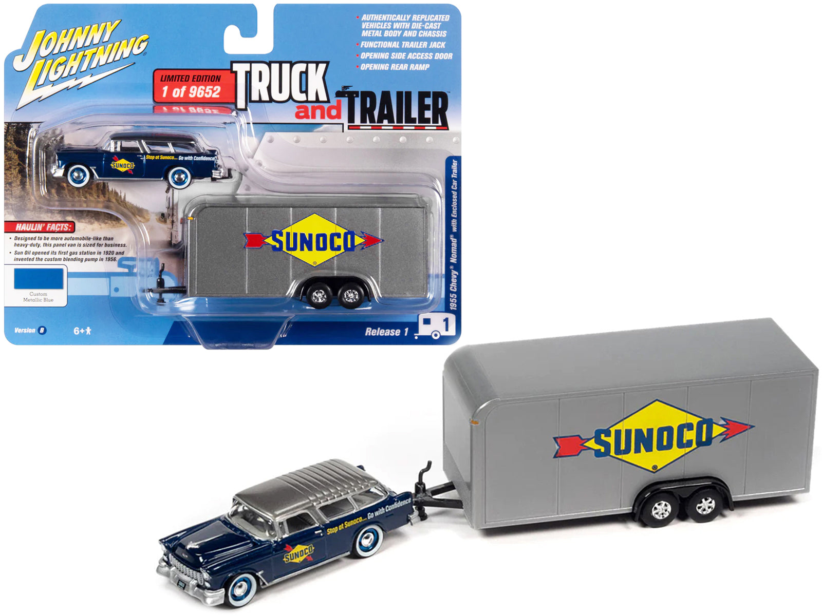 1955 Chevrolet Nomad Sunoco Blue Diecast Model Car 