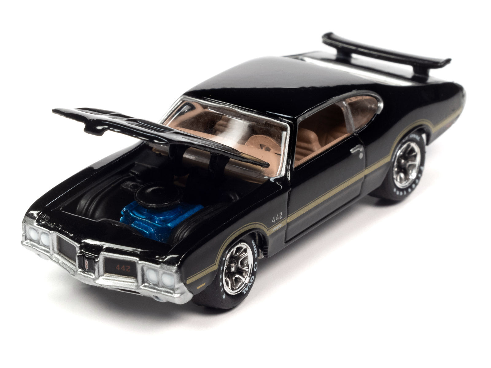 Brand new 1/64 scale diecast car model of 1972 Oldsmobile 442 W-30 Ebony Black with Gold Metallic Stripes Limited Edition to 2620 pieces Wor