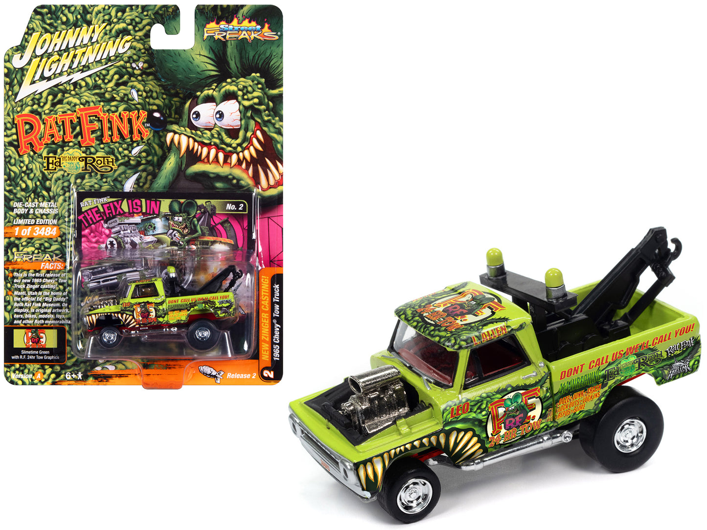 1965 Chevrolet Tow Truck Rat Fink - The Fix Is In Showtime Green w Rat Fink Grap