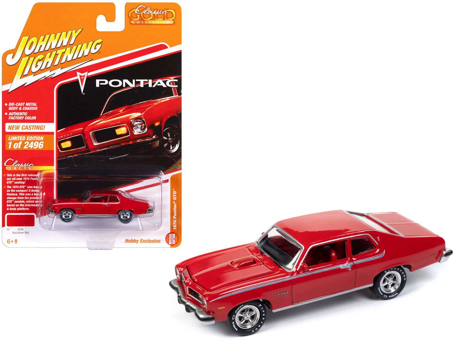 Brand new 1/64 scale diecast car model of 1974 Pontiac GTO Buccaneer Red with Red Interior Limited Edition to 2496 piece
