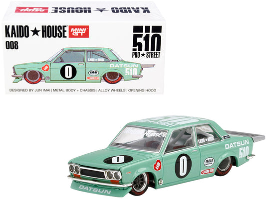 Brand new 1/64 scale diecast car model of Datsun 510 Pro Street KDO510 Light Green Designed by Jun Imai Kaido House Special die cast model c
