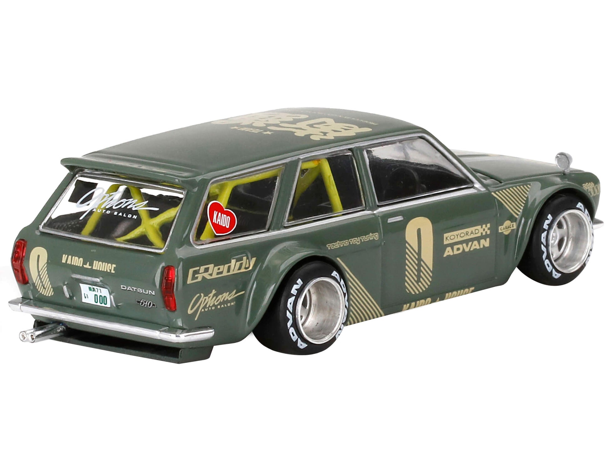 Brand new 1/64 scale diecast car model of 1971 Datsun 510 Wagon RHD Right Hand Drive Green Designed by Jun Imai Kaido House Special die cast