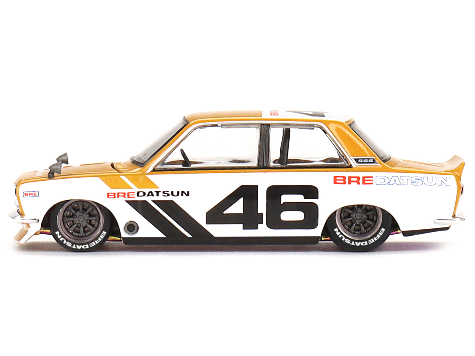 Brand new 1/64 scale diecast car model of Datsun 510 Street "BRE510 V3" RHD (Right Hand Drive) #46 Gold and White (Desig