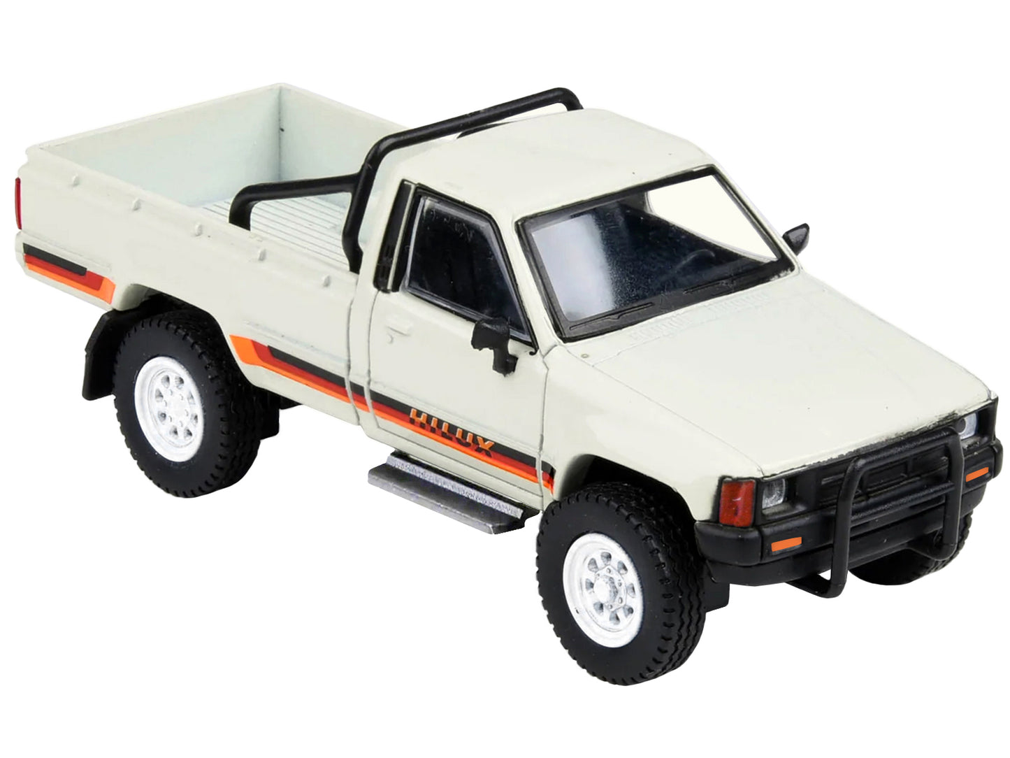 Brand new 1/64 scale diecast car model of 1984 Toyota Hilux Single Cab Pickup Truck White with Stripes die cast model ca