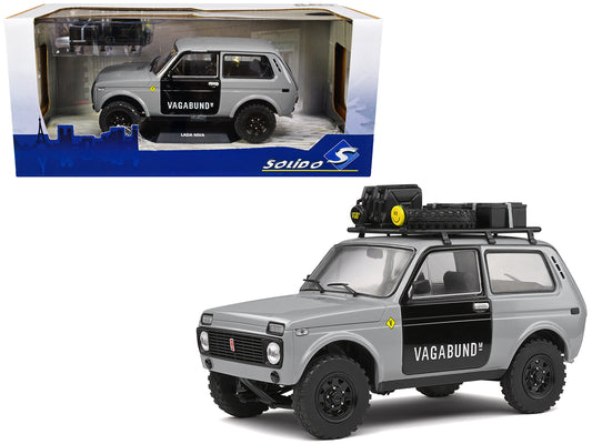 Brand new 1/18 scale diecast car model of 1980 Lada Niva Gray with Black Doors Vagabund M with Roof Rack and Accessories die cast model car 