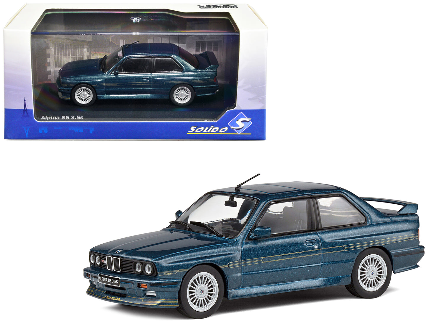 Brand new 1/43 scale diecast car model of 1989 BMW E30 M3 Alpina B6 3.5S Alpina Blue Metallic die cast model car by Solido.
Limited edition