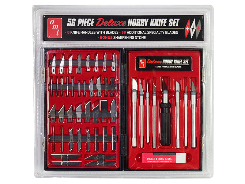 Brand new 56 Piece Deluxe Hobby Knife Set (Skill 3) for model kits by AMT.
Brand new box.
Pocket and desk stone may be