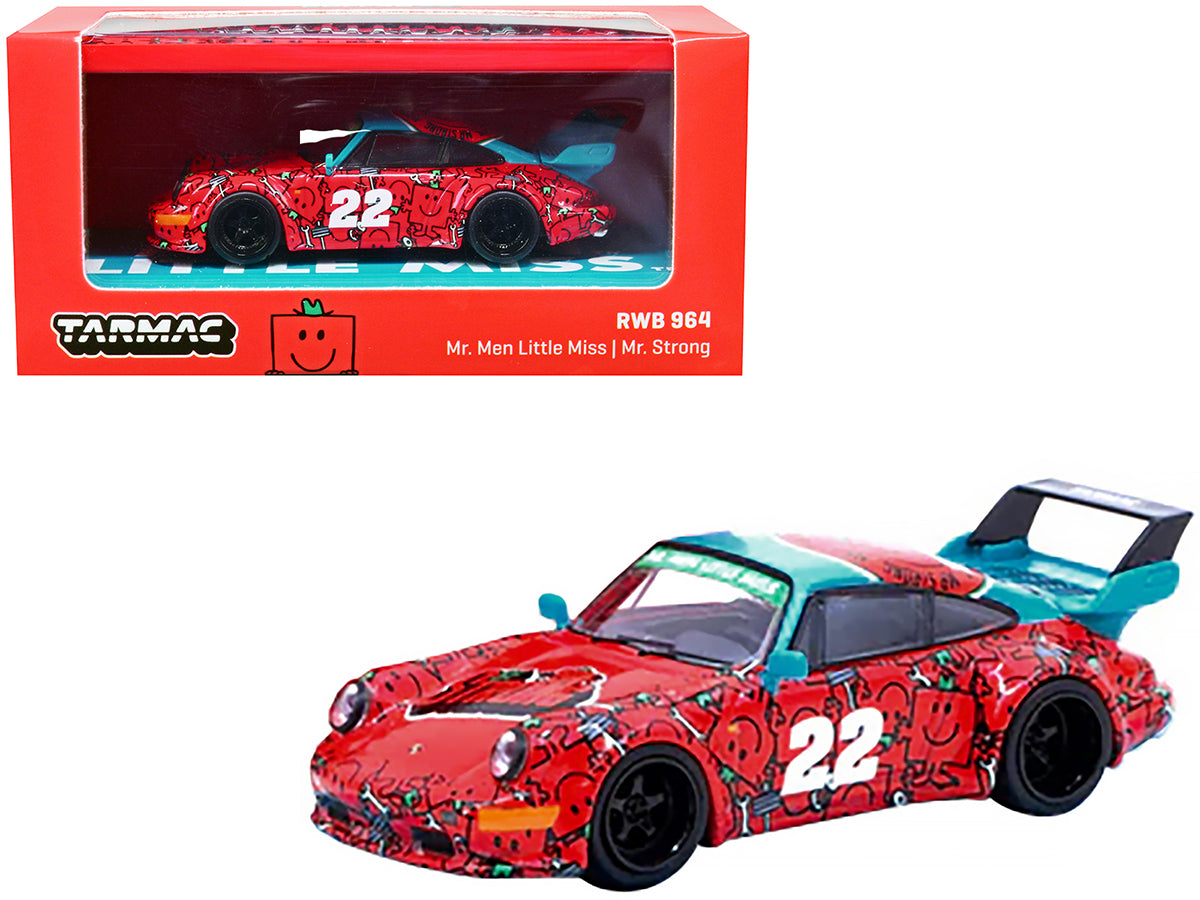 Brand new 1/64 scale diecast car model of RWB 964 #22 Red and Blue Mr. Strong Graphics Mr. Men Little Miss with Container Display Case die c