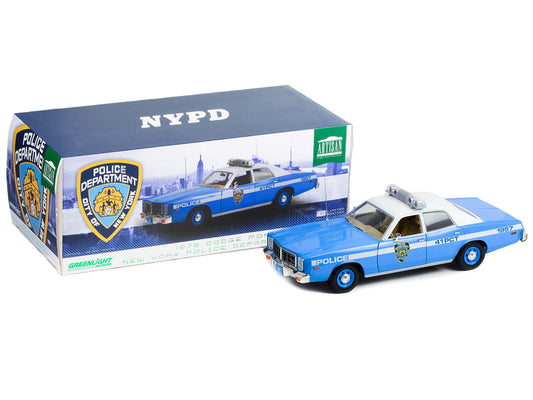Brand new 1/18 scale diecast car model of 1978 Dodge Monaco Police Blue and White NYPD New York City Police Department Artisan Collection di