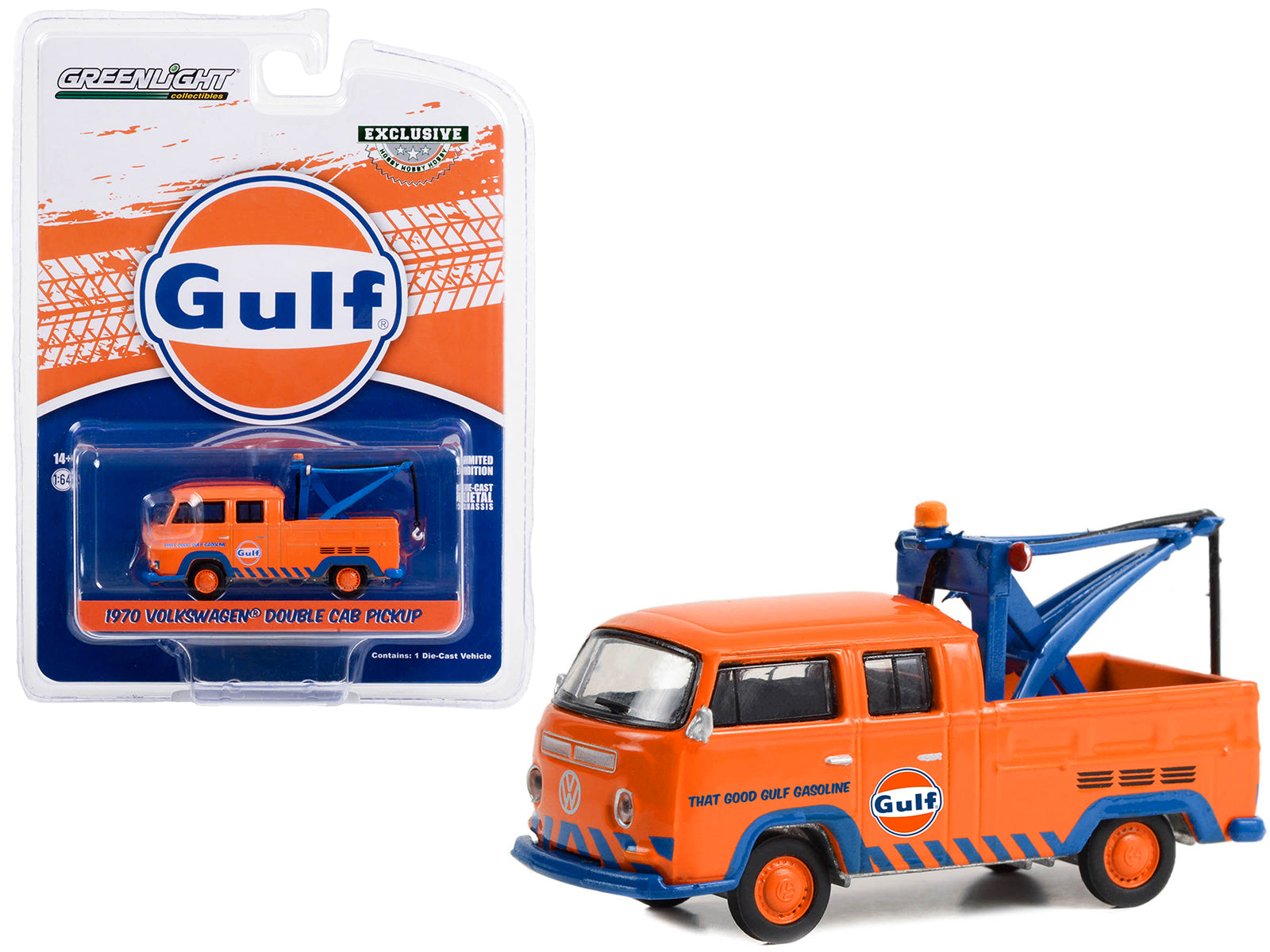 1970 Volkswagen Double Cab Orange Diecast Model Tow Truck 