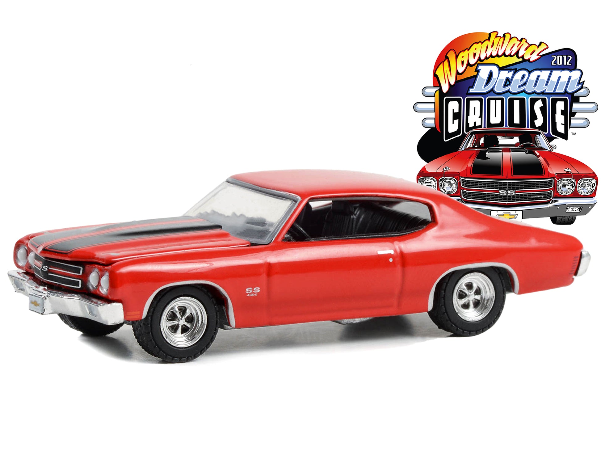 Brand new 1/64 scale diecast car model of 1969 Chevrolet Chevelle SS Red with Black Stripes 18th Annual Woodward Dream Cruise Featured Herit
